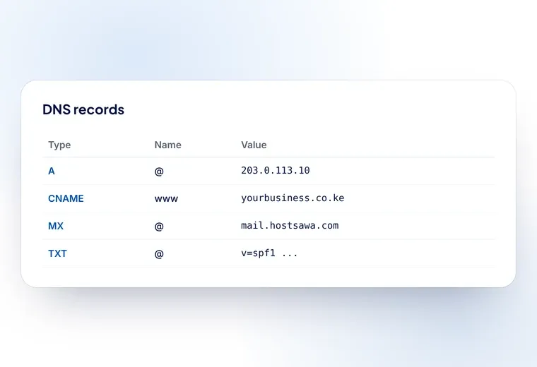 DNS records that keep a website and email working while a domain transfer completes