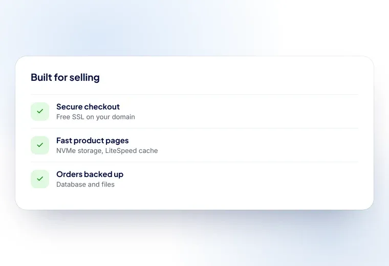 Secure checkout with a free SSL certificate and fast product pages for a WooCommerce store